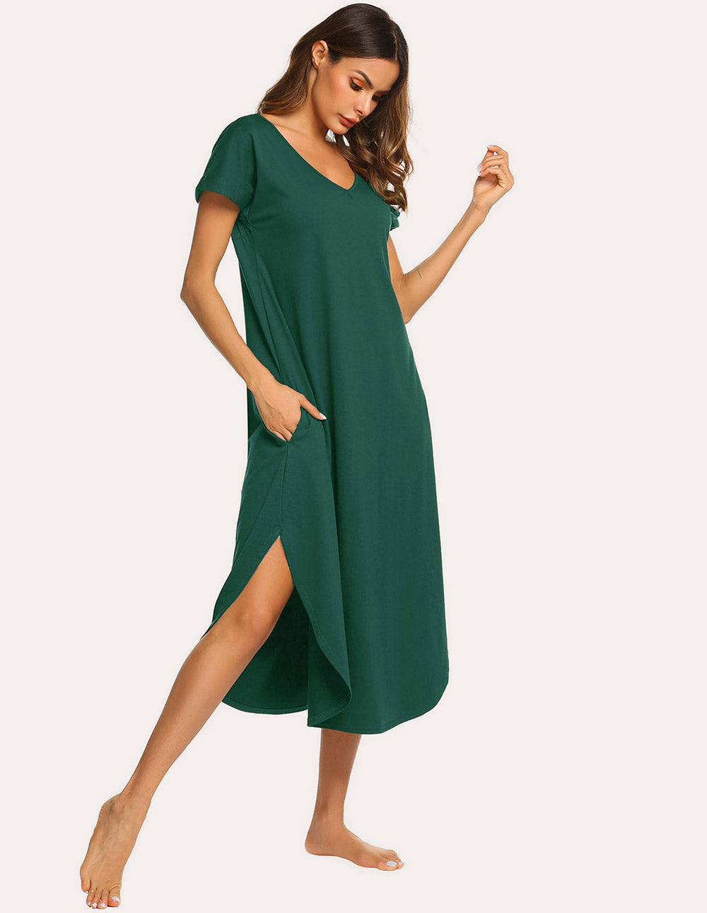 Ekouaer A-Line Split Hem Sleepwear Dress