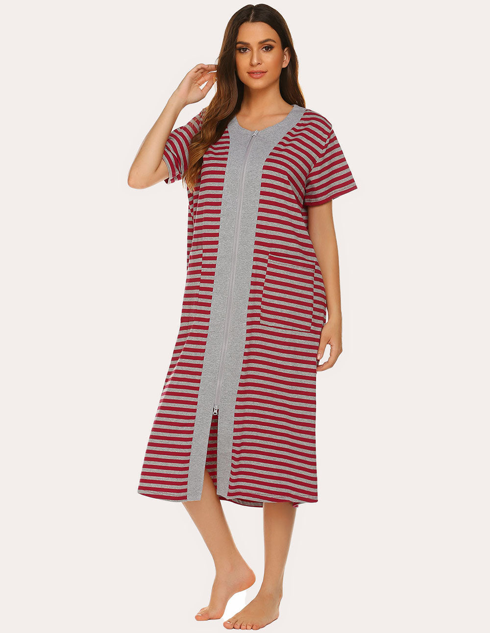 Ekouaer Fashion Striped Nightdress