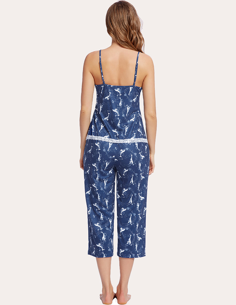 Ekouaer Lace Bow Camisole Pants Pajamas Set