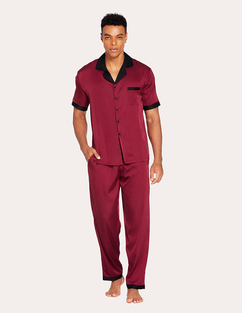 Men's Pajamas Silk Satin Pajama Set Pyjama Femme Mens Pajamas