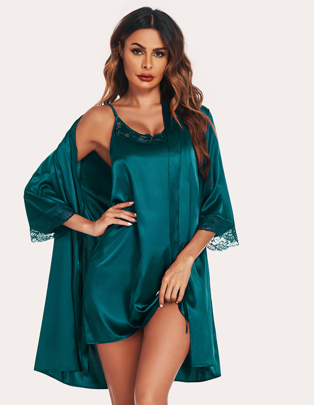 Ekouaer Satin Robes for Women Long Silk Bathrobe with Lace Trim V-Neck Lace  Satin Robes Sexy Satin Kimono Robe (Aqua Green, S) : : Clothing,  Shoes & Accessories