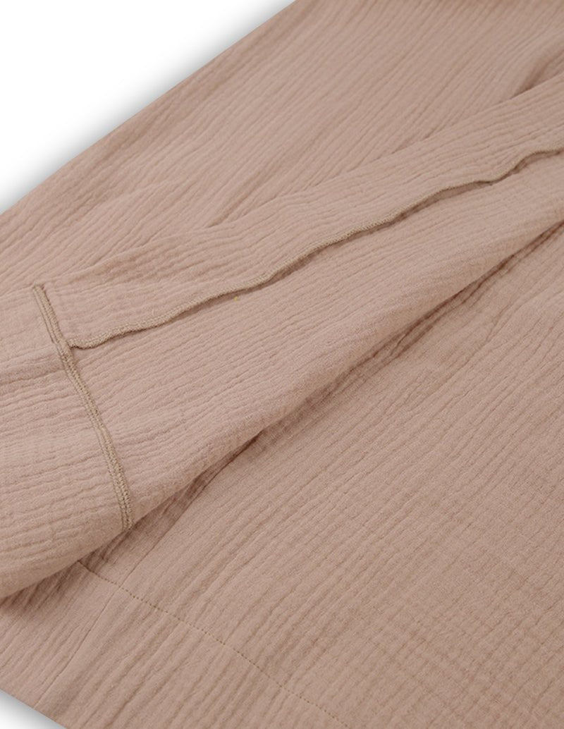 Khaki robe double crinkle hemline with stitched seam along sleeve