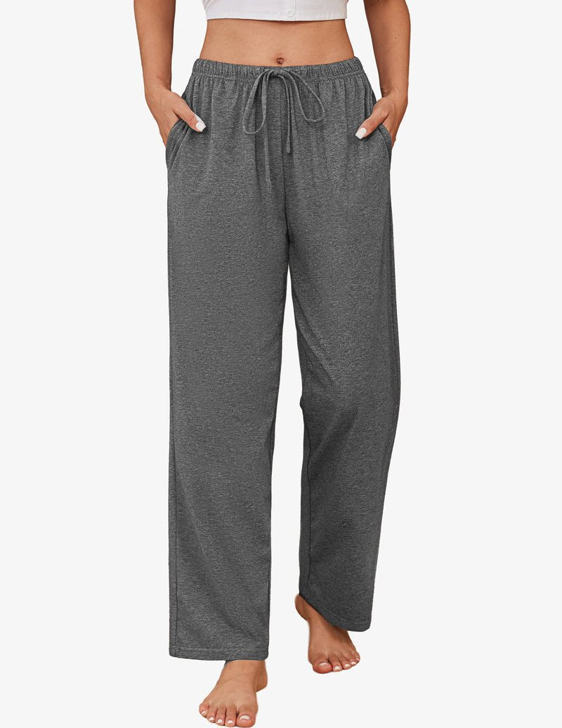 Charcoal gray cotton pajama pants with elastic waist and drawstring, wide-leg