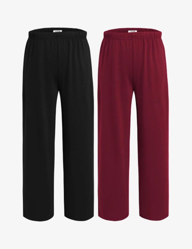 Boys pajama pants (2-pack) elastic waist, black solid and burgundy solid