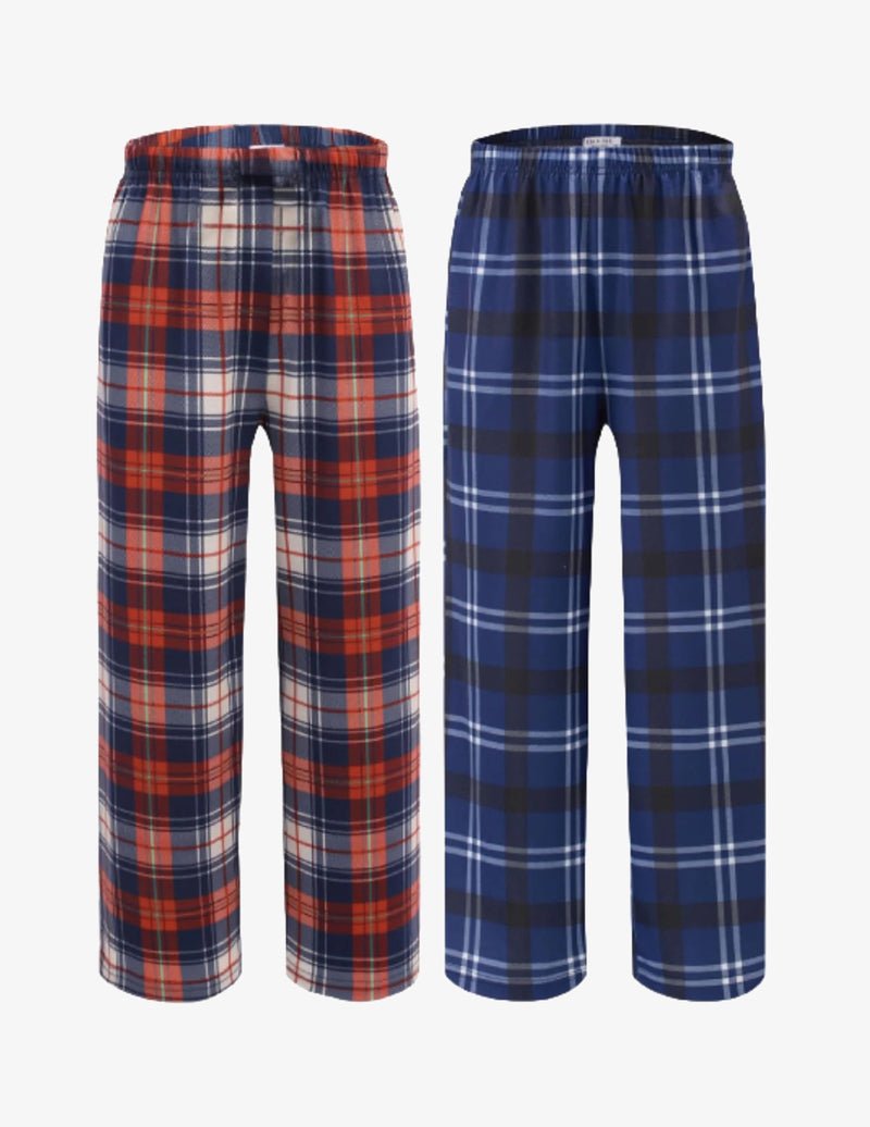 Boys pajama pants (2-pack) elastic waist, red plaid and blue plaid