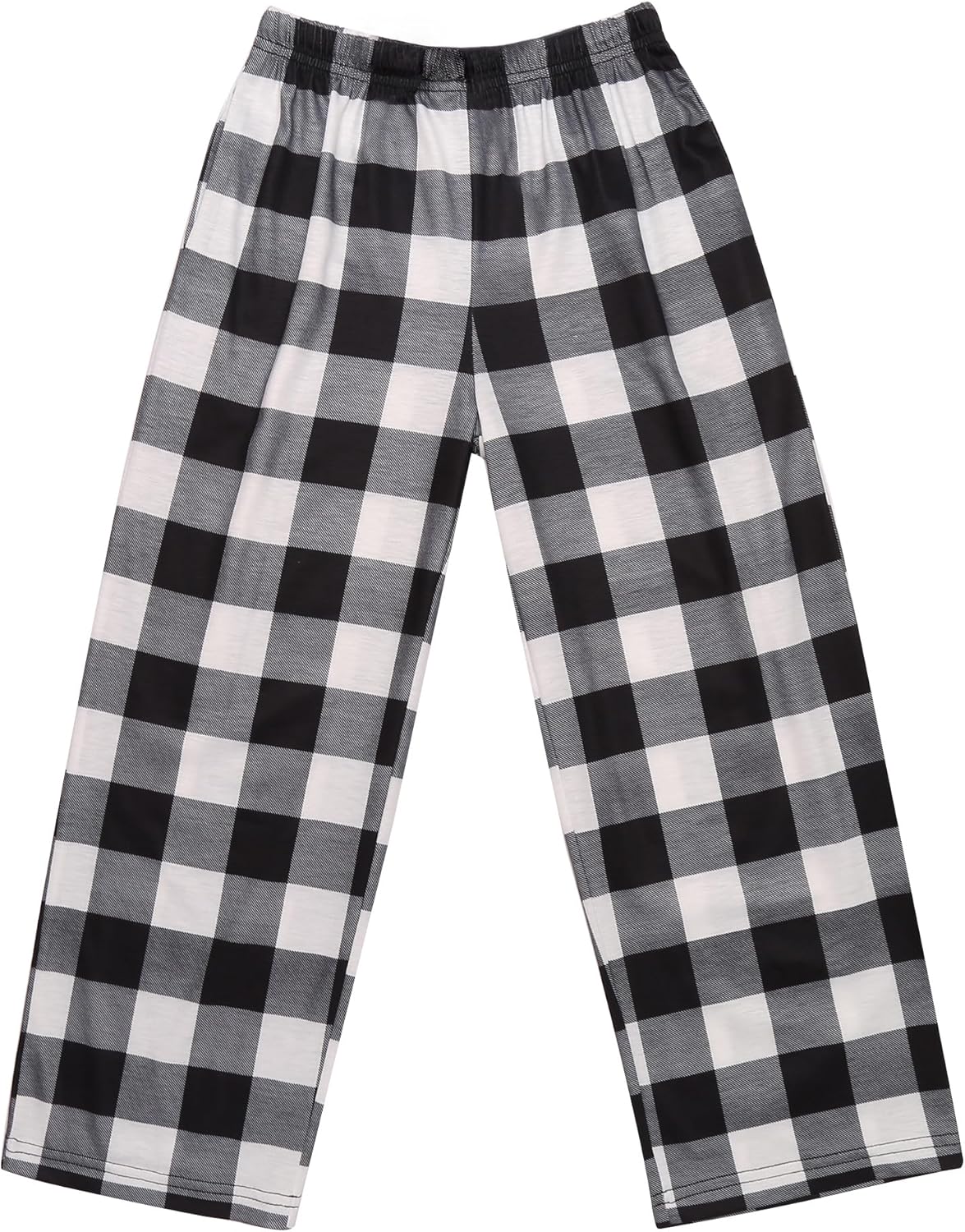 Boys’ pajama pants with black-and-white buffalo plaid, soft elastic waist