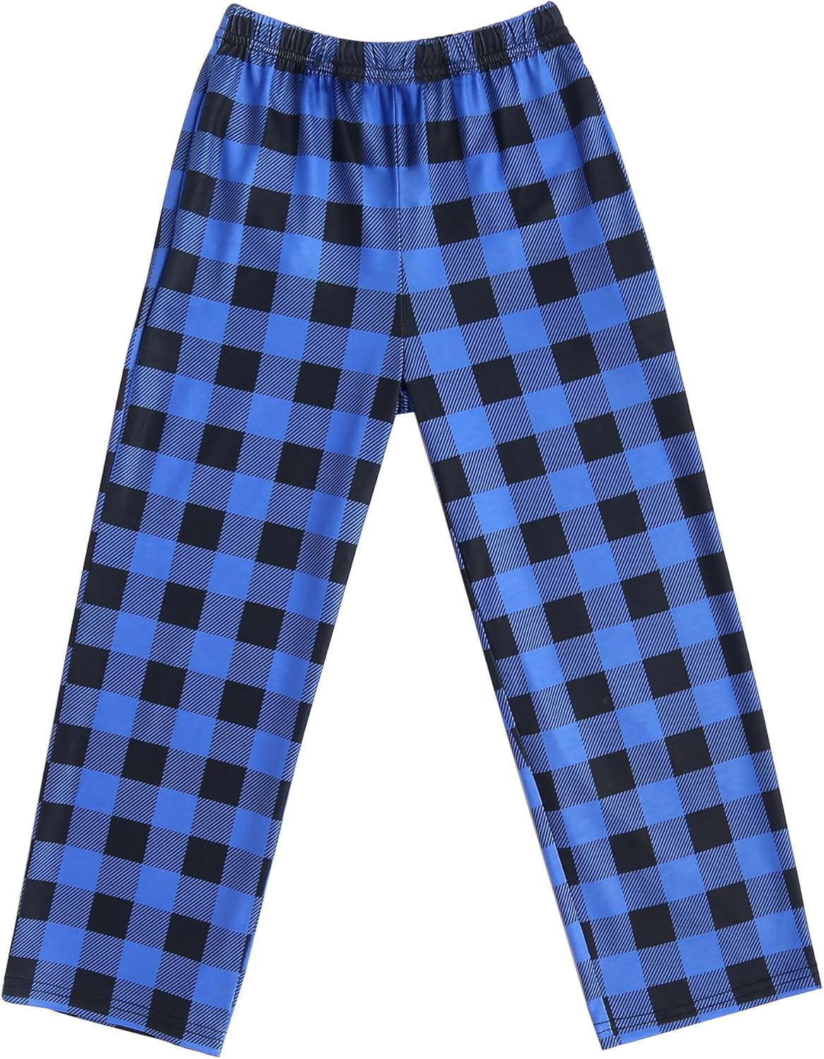 Boys’ pajama pants in blue-and-black buffalo plaid with elastic waistband