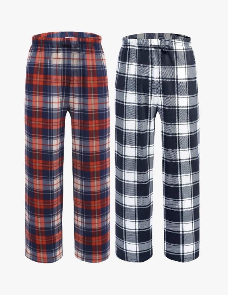 Boys pajama pants (2-pack) elastic waist, red plaid and navy/white plaid