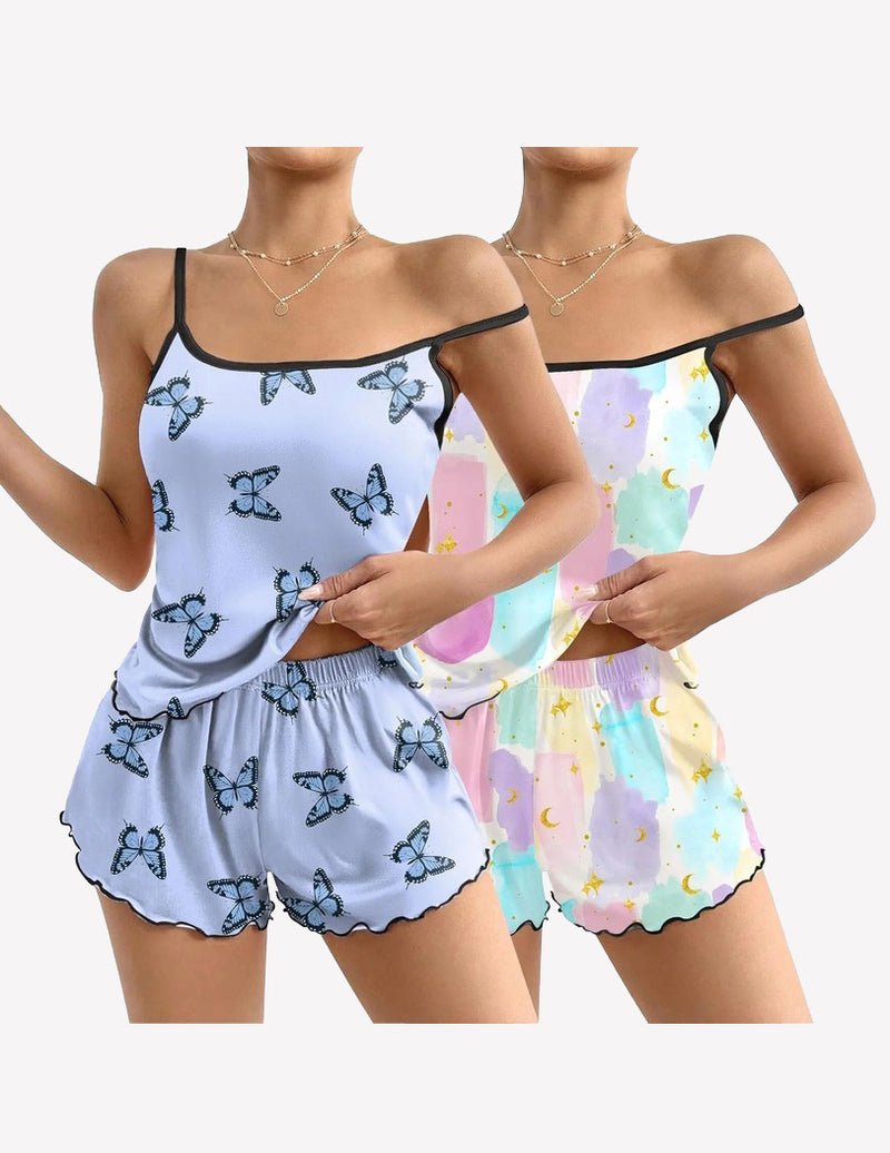 Light blue butterfly cami pajama set: blue butterfly tank and matching pastel shorts