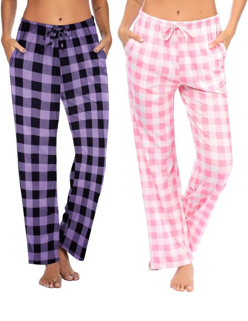 2-Pack Lounge Pants: dunkelblau-schwarz kariert und hellrosa kariert, Gummibund mit Kordel
