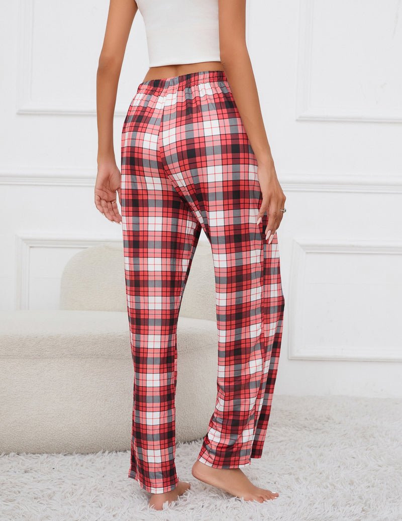 Lounge Pants mit rot-weißem Karomuster, elastischer Bund mit Kordel, seitliche Falten