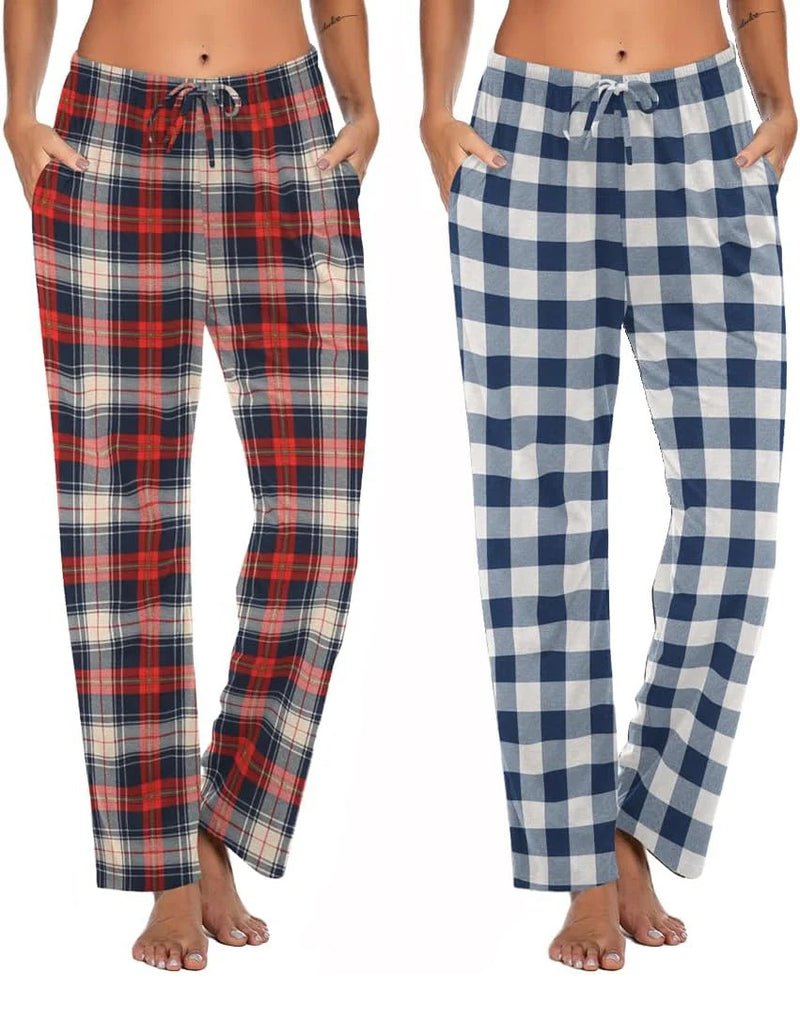 2-Pack Lounge Pants: rot/blau kariert und blau-weiß kariert, Kordelzug am Bund