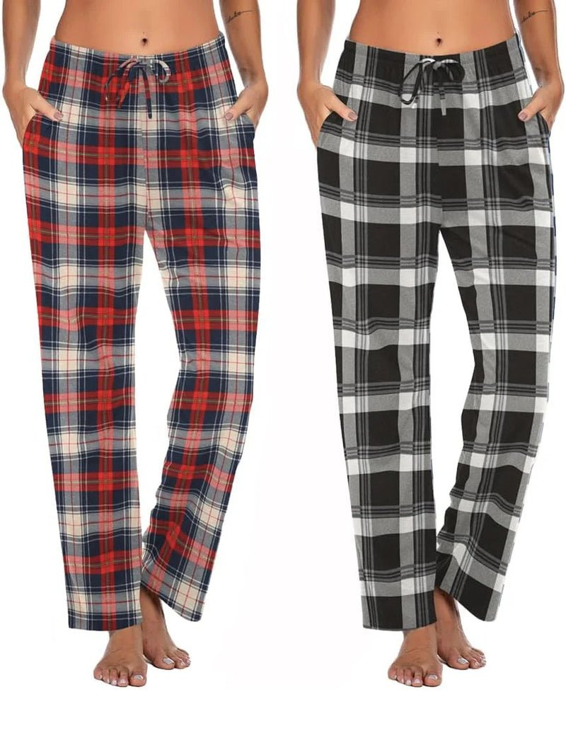 2-Pack Lounge Pants: rot/blau kariert und schwarz-grau kariert, elastischer Bund mit Kordel