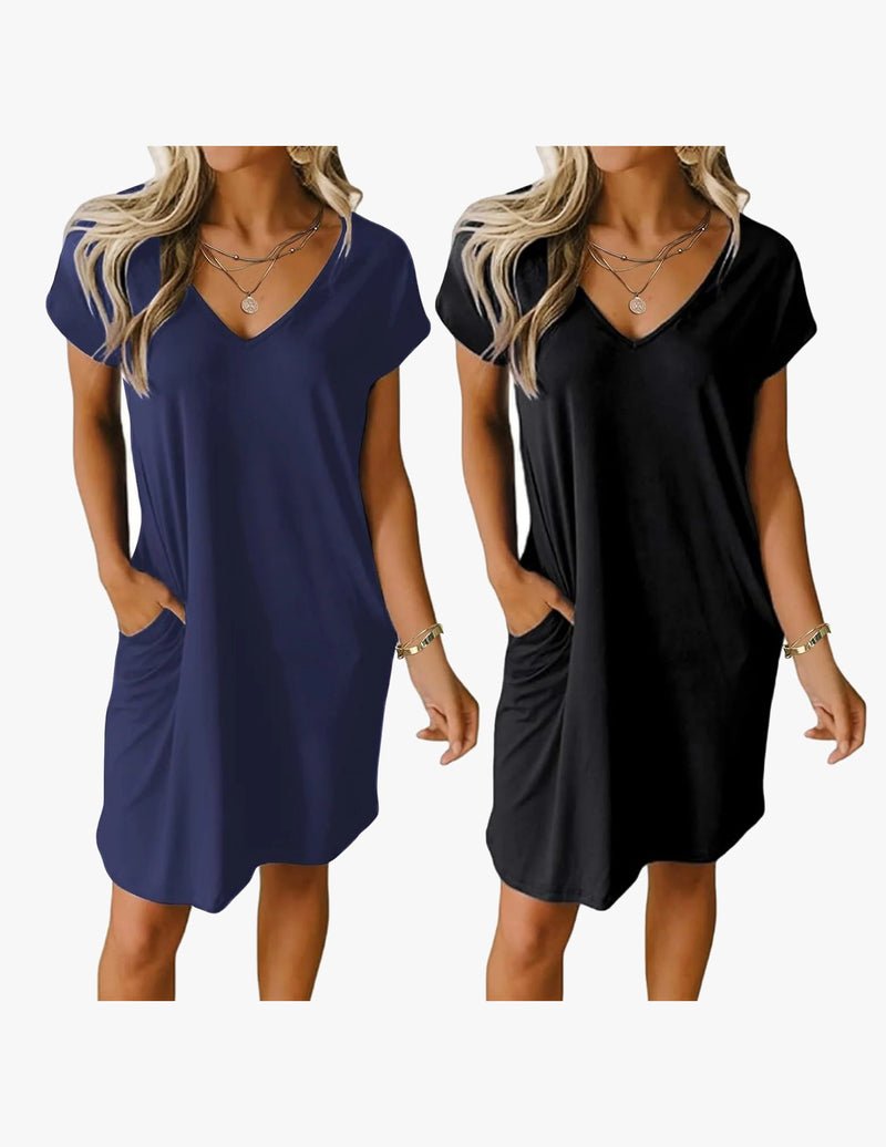 2-pack nightgown set: navy and black, V-neck short sleeve
