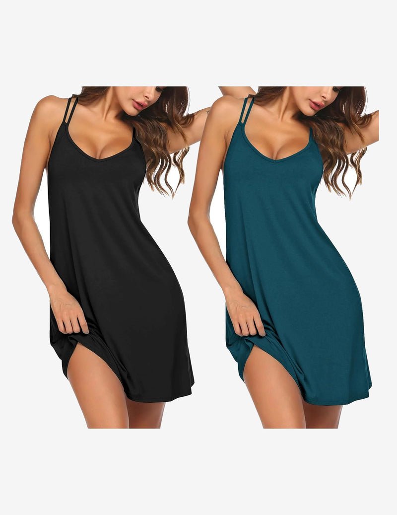 2-pack racerback nightshirt sleep dress: black solid and teal solid, scoop neckline