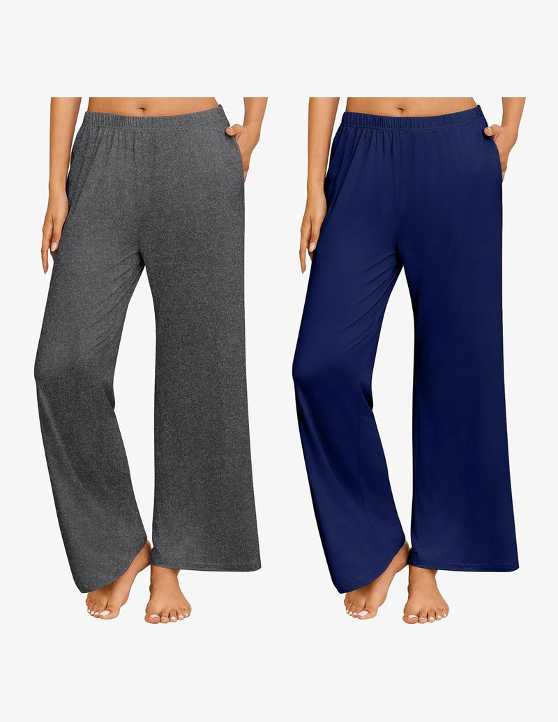 Two-pack wide-leg pajama pants in dark gray and navy, elastic waist, ankle hem
