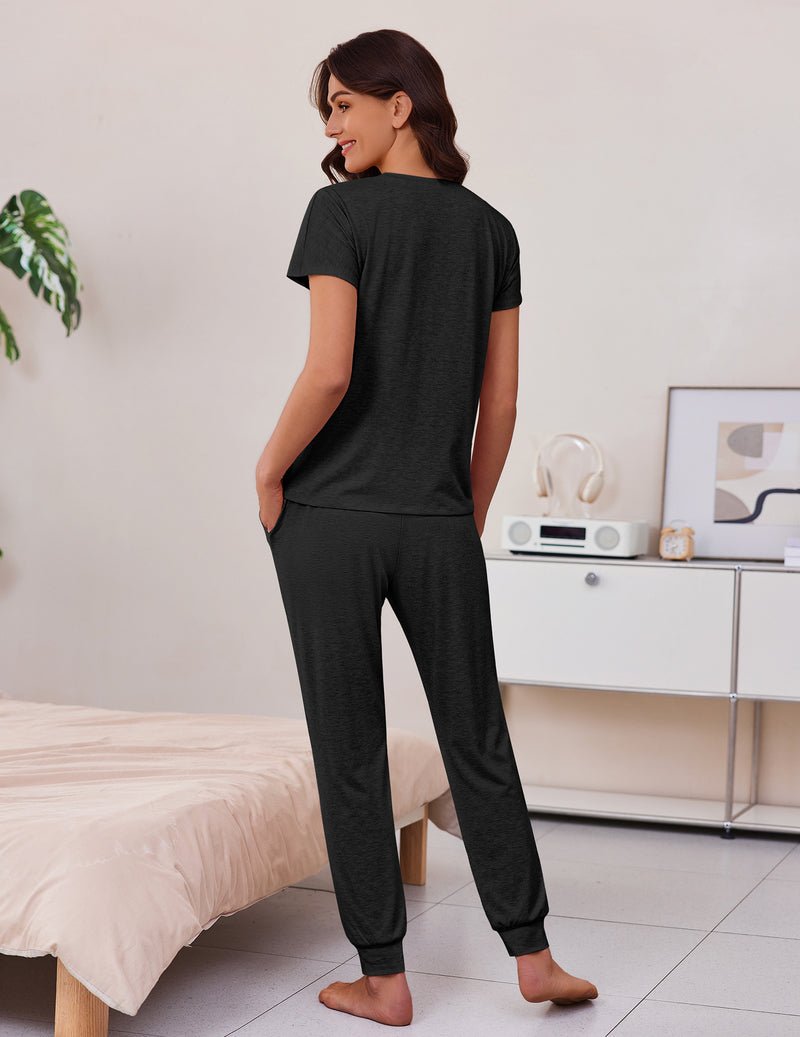 2-pack pajama set in dark charcoal: short-sleeve top with crew neckline and jogger pants
