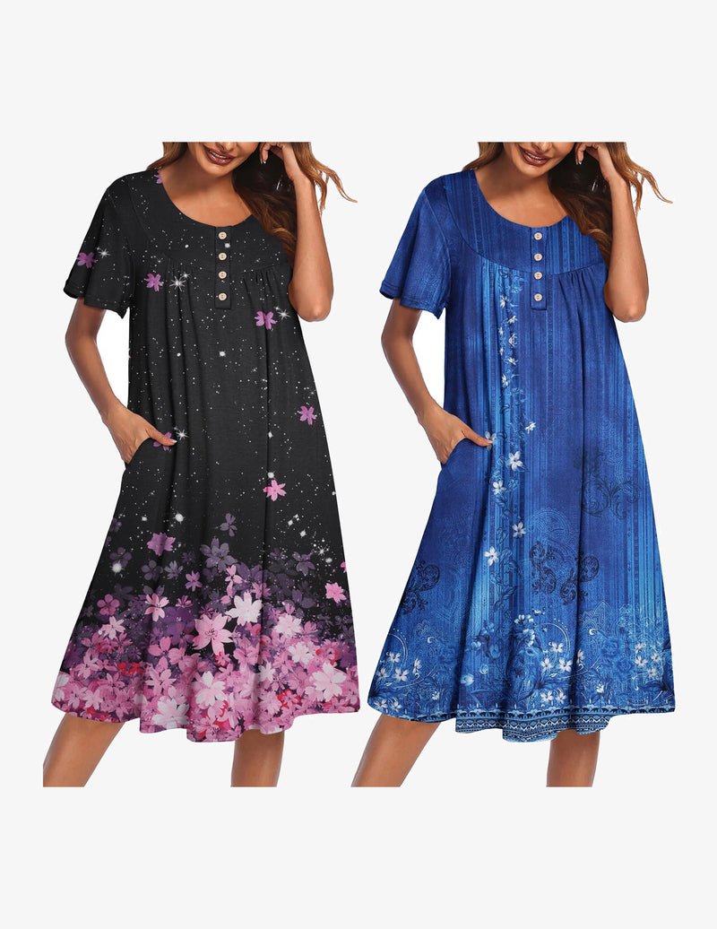 2-pack mumu nightgowns: black floral with butterflies option and blue floral option