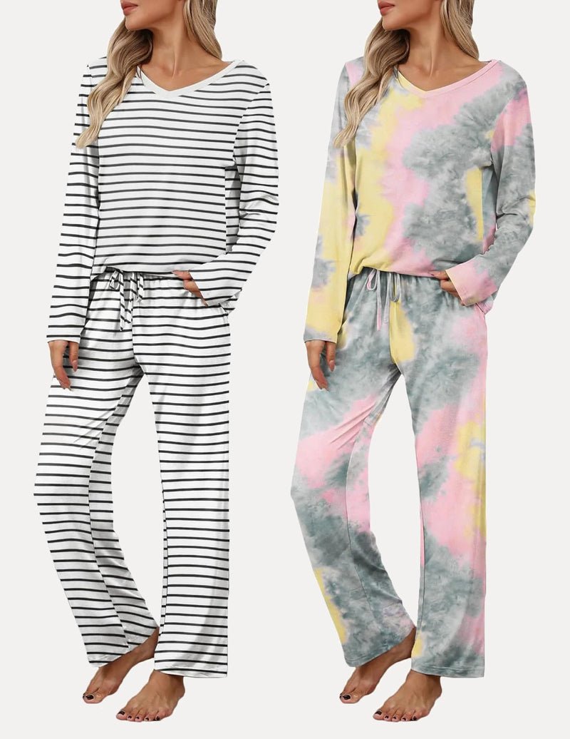 Pastel tie-dye long-sleeve pajama set with drawstring pants