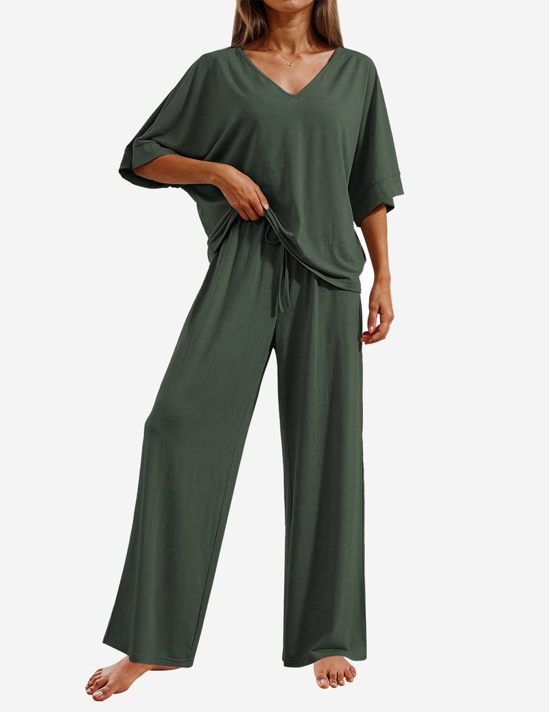 2 Piece Lounge Set Short Sleeve Tops and Long Pants