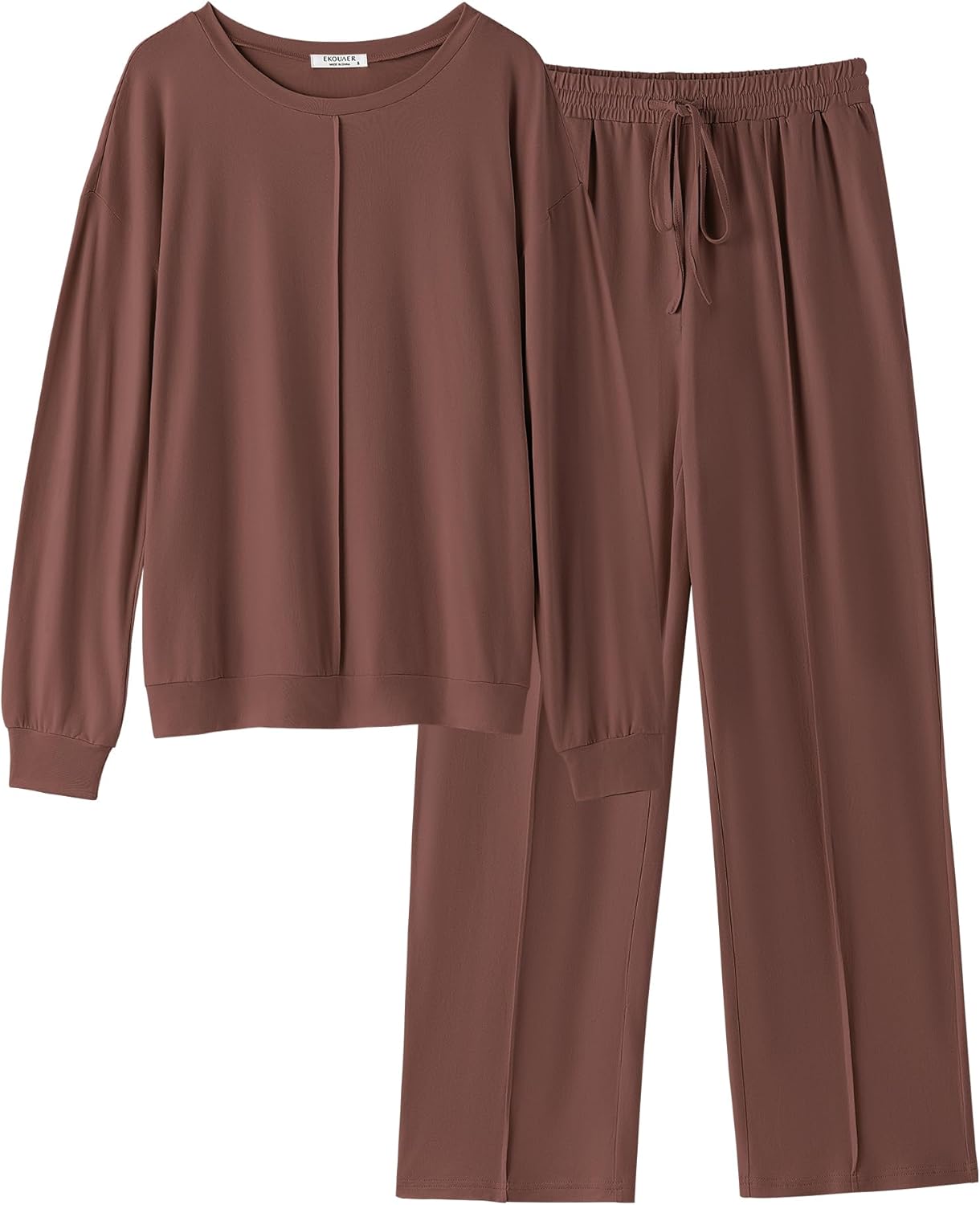 Chocolate brown 2-piece pajama set: long-sleeve top and drawstring waist pants