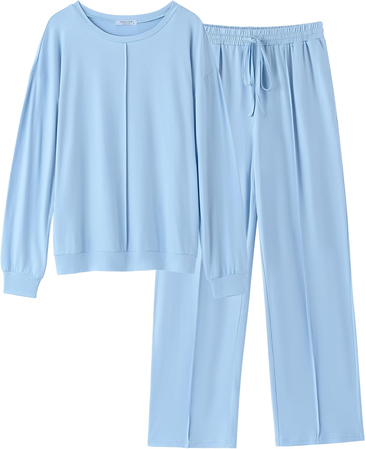 Light blue 2-piece lounge set: long-sleeve top and wide-leg pants