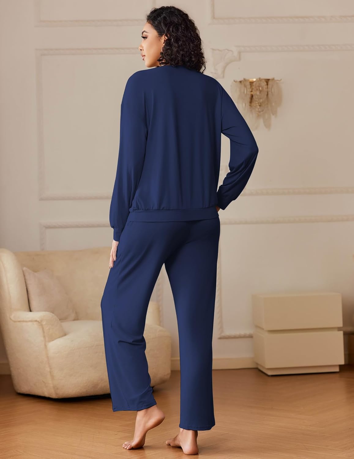 Conjunto pijama azul marino 2 piezas, vista trasera: sudadera y pantalón largo