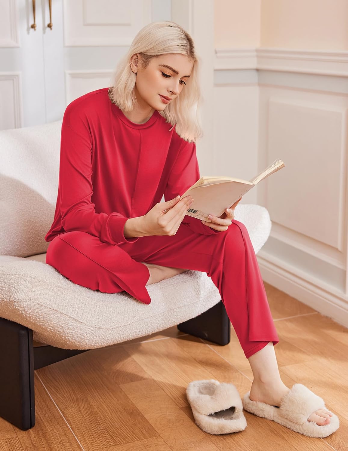 Conjunto pijama 2 piezas rojo con manga larga y pantalón largo con bolsillos