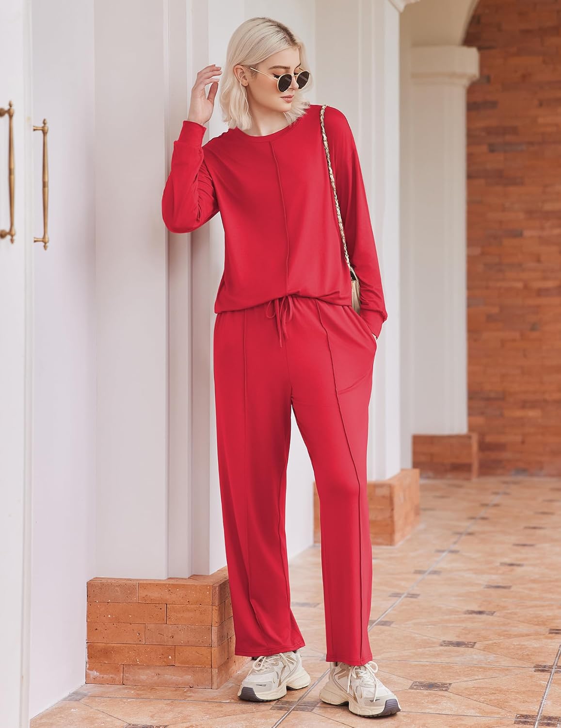 Conjunto pijama rojo 2 piezas con pantalón largo y sudadera de manga larga