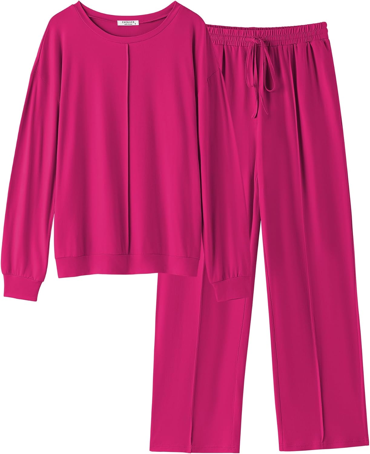 Conjunto pijama 2 piezas fucsia: sudadera con cuello redondo y pantalón largo