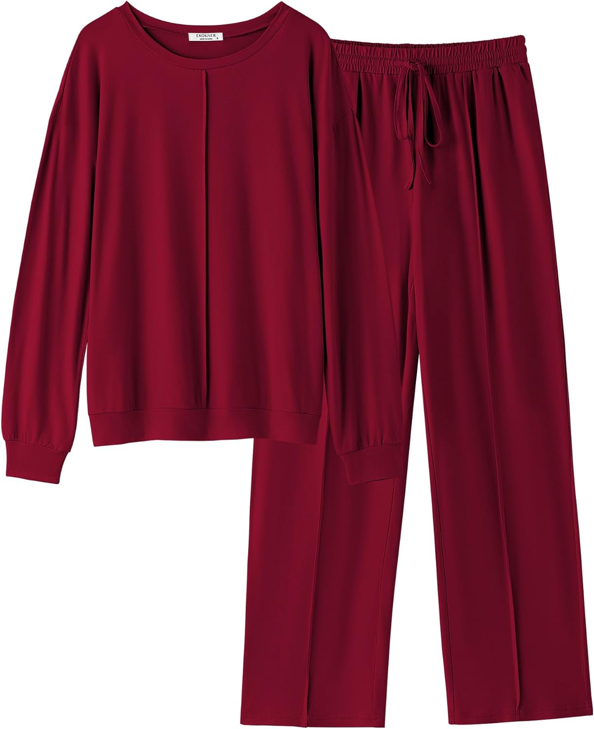 Burgundy 2-piece pajama set: long-sleeve pullover top with matching drawstring pants
