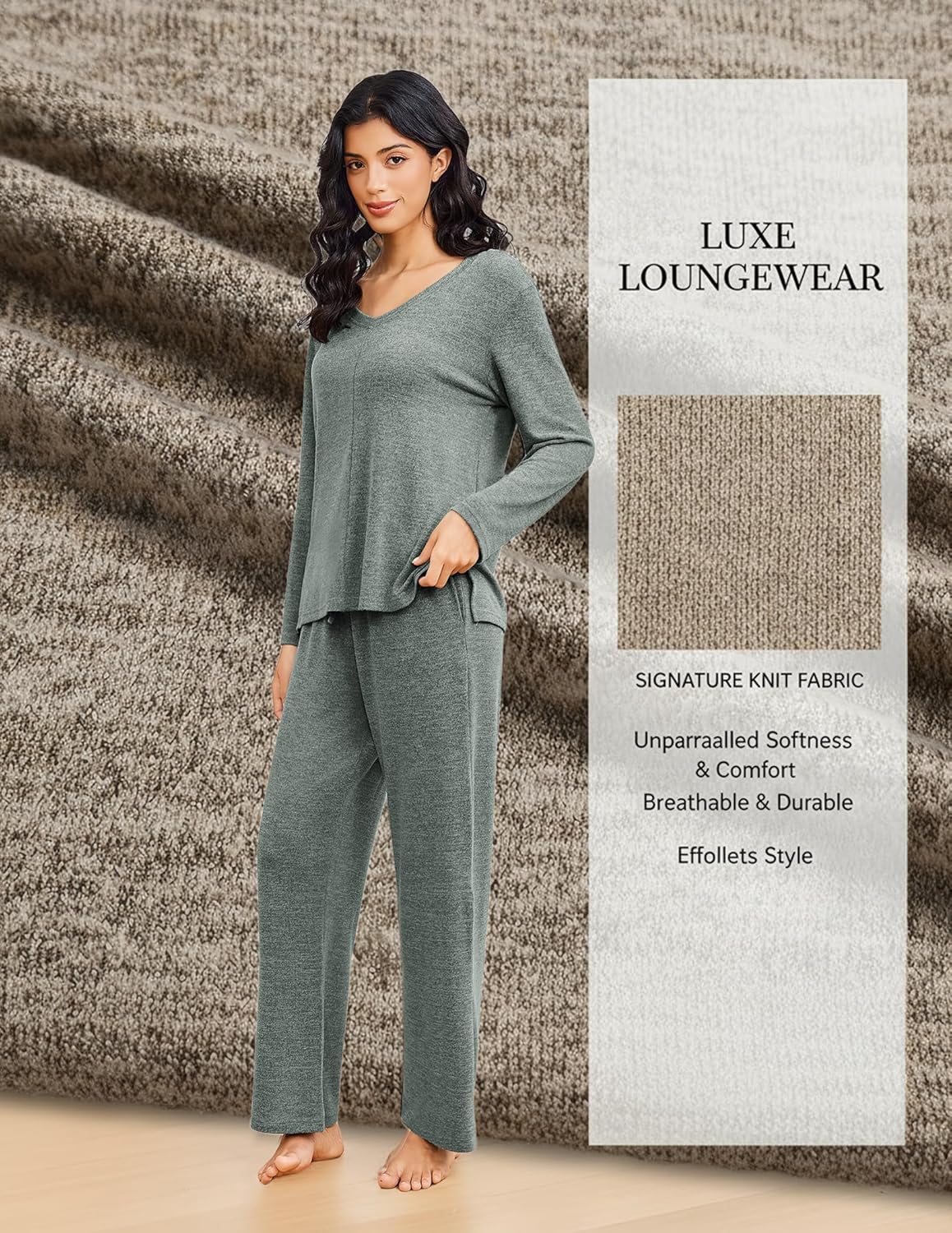 2-piece lounge set color swatch, army green knit fabric