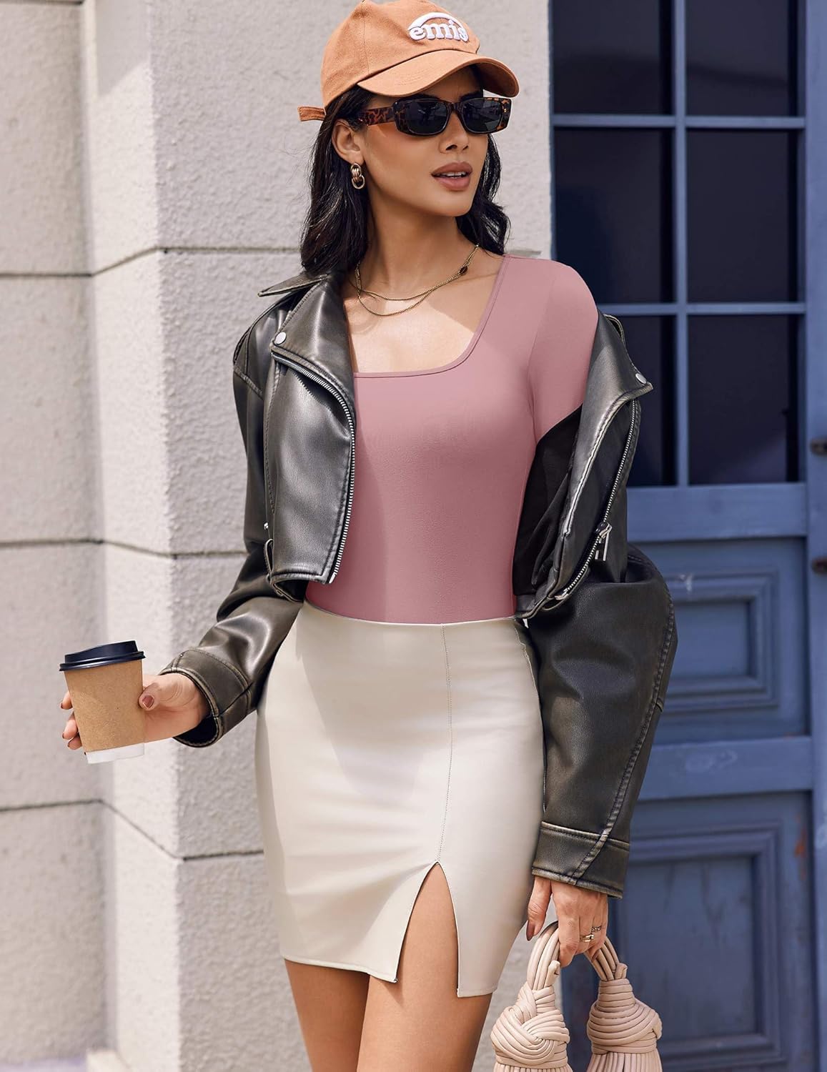 Longsleeve Basic mit eckigem Ausschnitt, mauve/pflaume