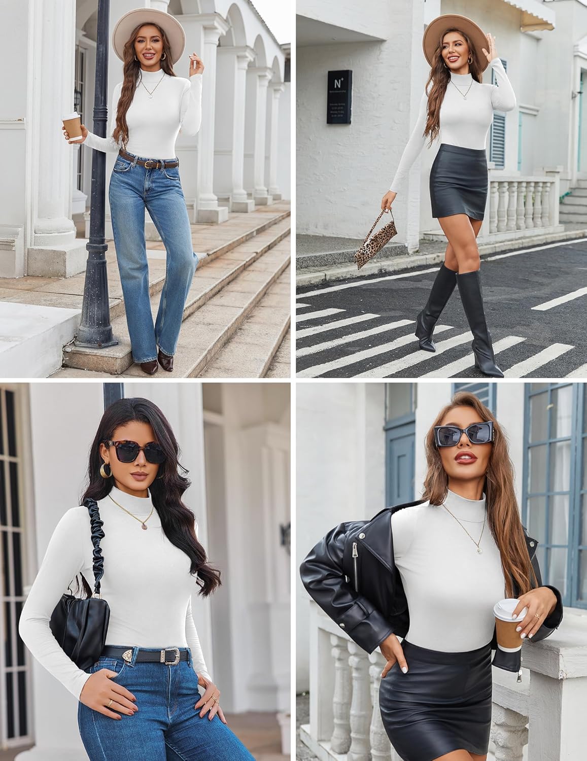 Mock-Turtleneck Langarmshirt in Weiß, eng anliegend