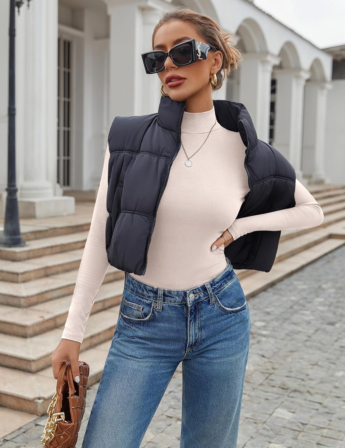 3-pack mock turtleneck long sleeve top, cream/ivory