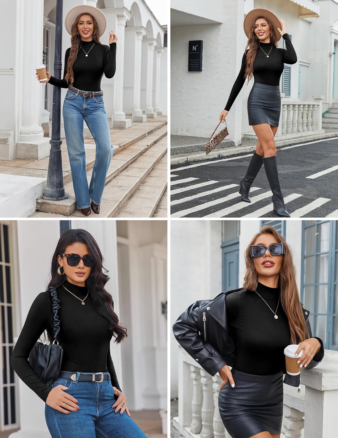 Mock-Turtleneck Langarmshirt in Schwarz, eng anliegend