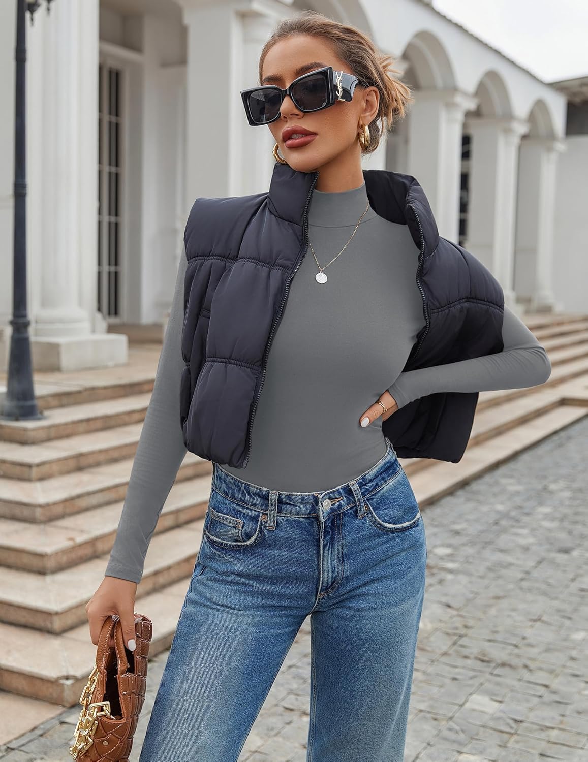 3-pack mock turtleneck long sleeve top, gray