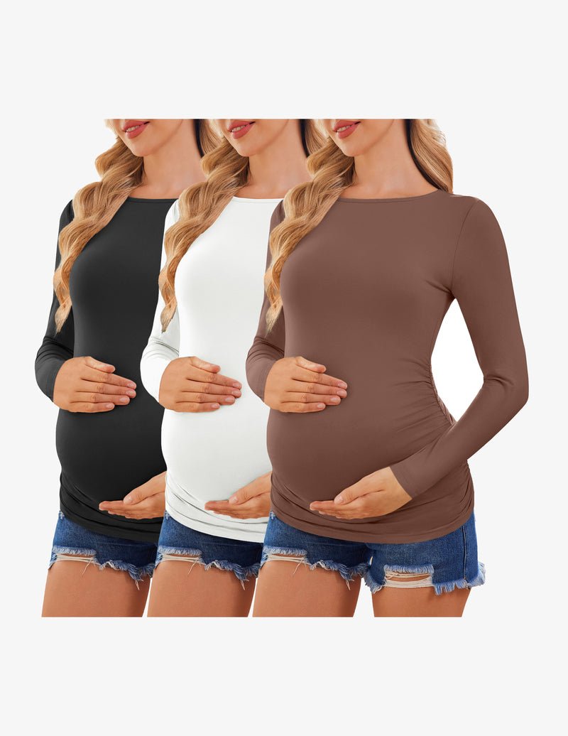 3-pack maternity long-sleeve tunic tees: black, white, brown
