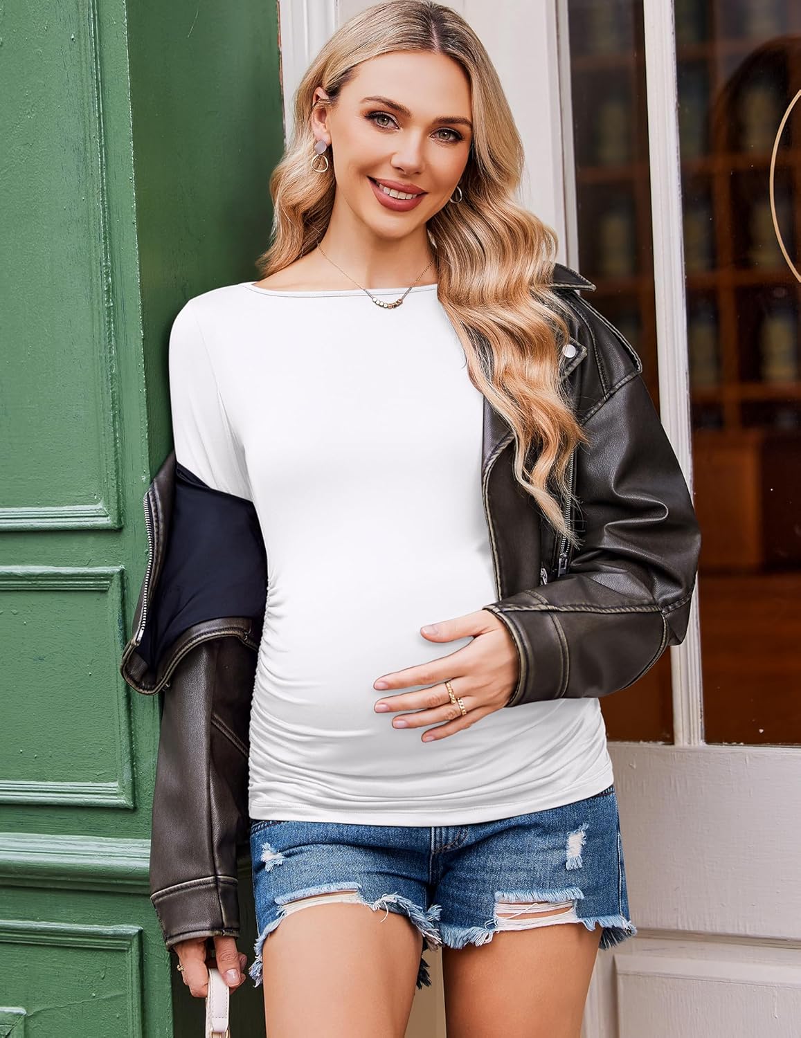 Maternity long-sleeve tunic tee, white