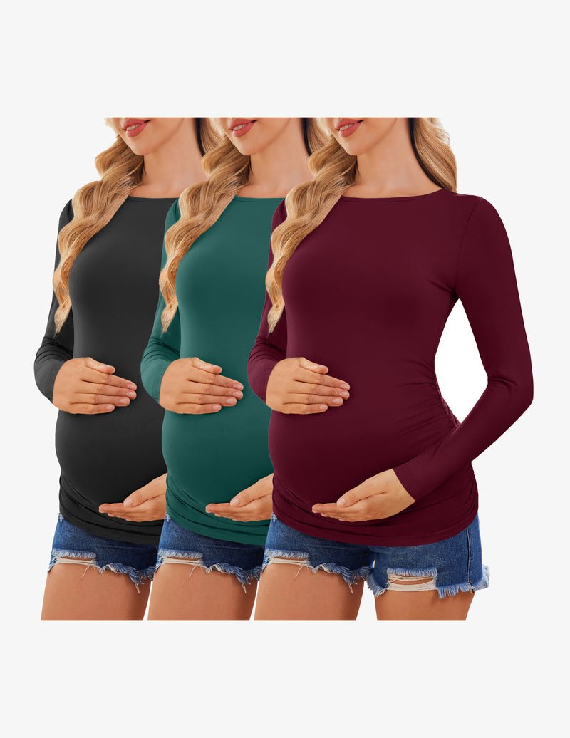 3-pack maternity long-sleeve tunic tees: black, teal green, burgundy