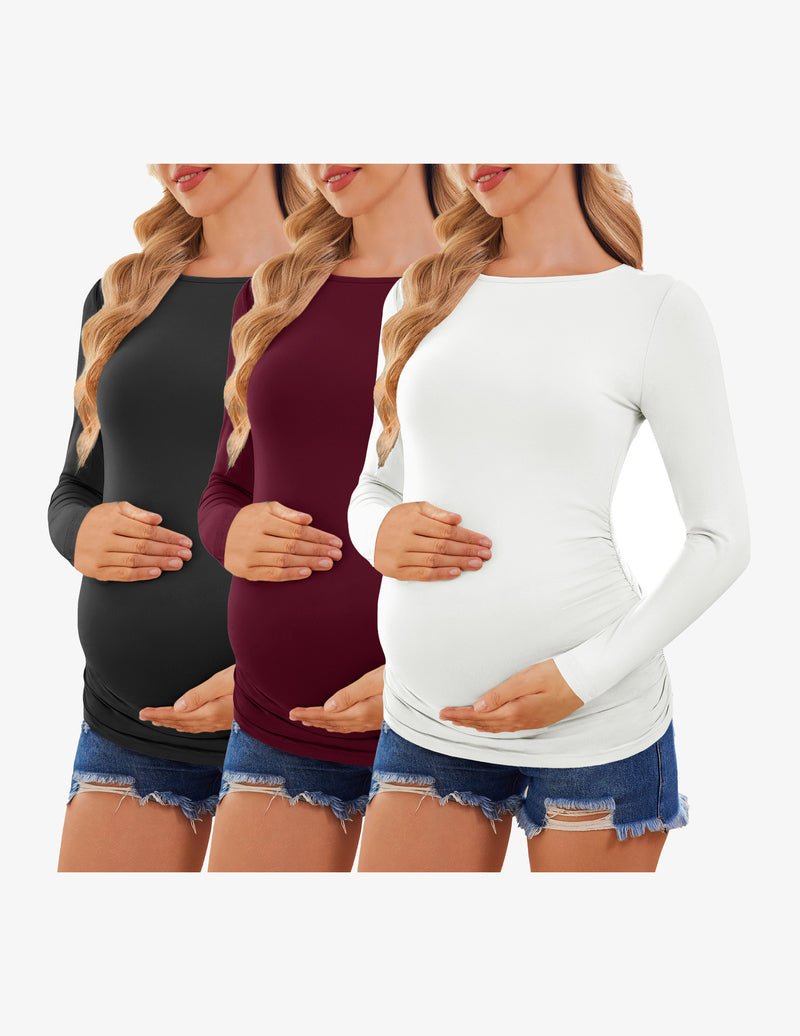 Maternity long-sleeve tunic tee, 3-pack: black, burgundy, white