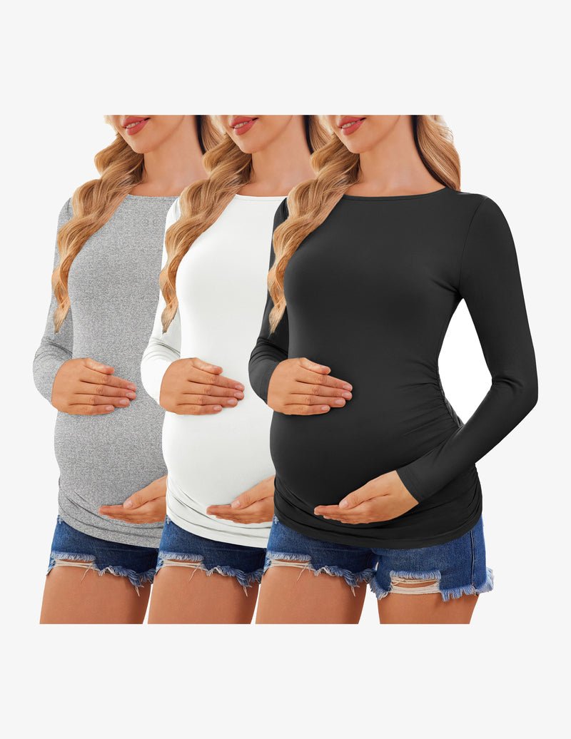 3-pack maternity long-sleeve tunic tees: gray, white, black
