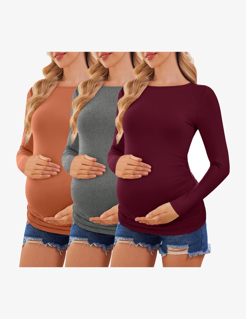 3-pack maternity long-sleeve tunic tees: rust, gray, burgundy