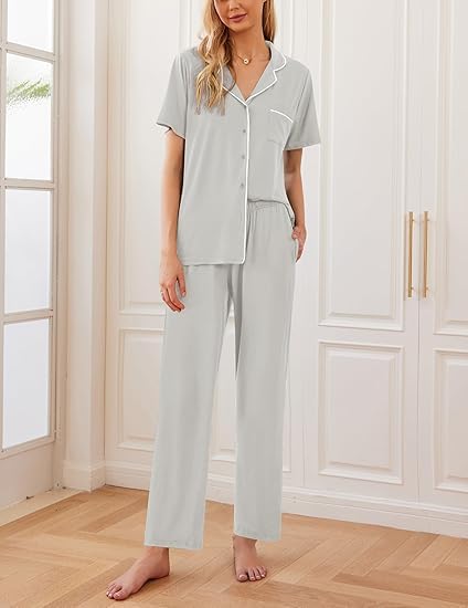 Ekouaer 2 Pack Pajamas Button Up Loungewear Cozy Sets