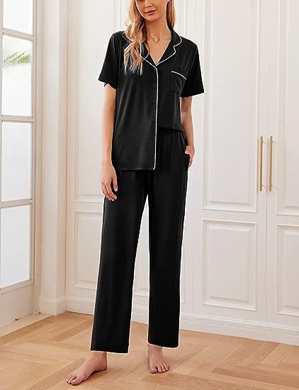 Ekouaer 2 Pack Pajamas Button Up Loungewear Cozy Sets