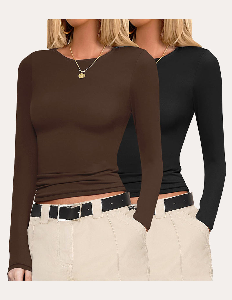 Basic Slim Fit Stretchy Two Pcs Tops (US Only)