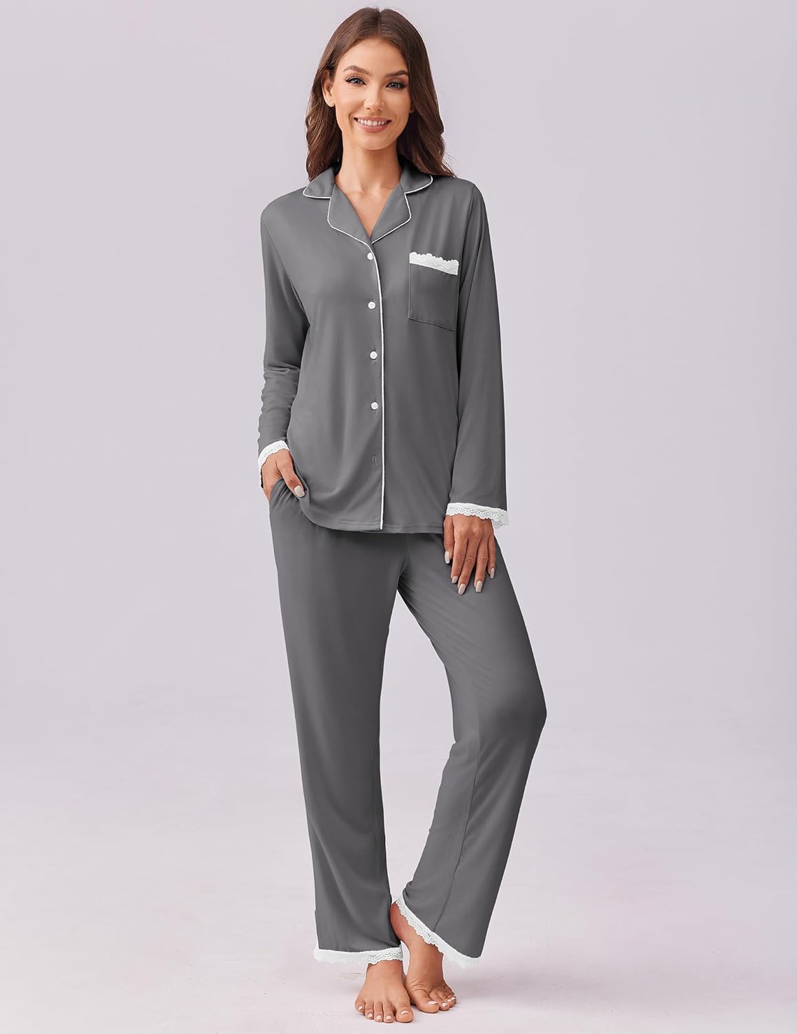 Pajamas Set Long Sleeve Button Down Lounge Set