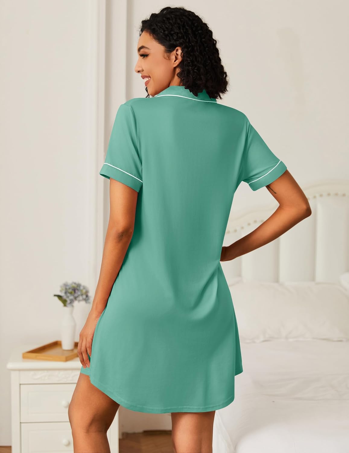Bamboo Viscose Sleep Shirts Button Down Night Dress