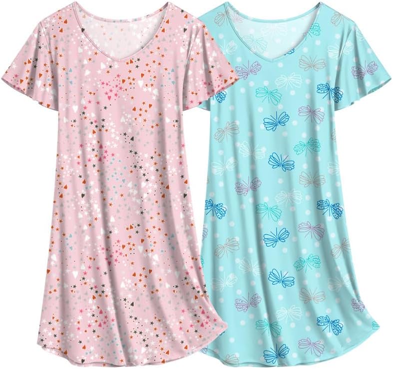 Ekouaer 2 Pack Nightshirts Comfy Soft Pajama Sleep Dress