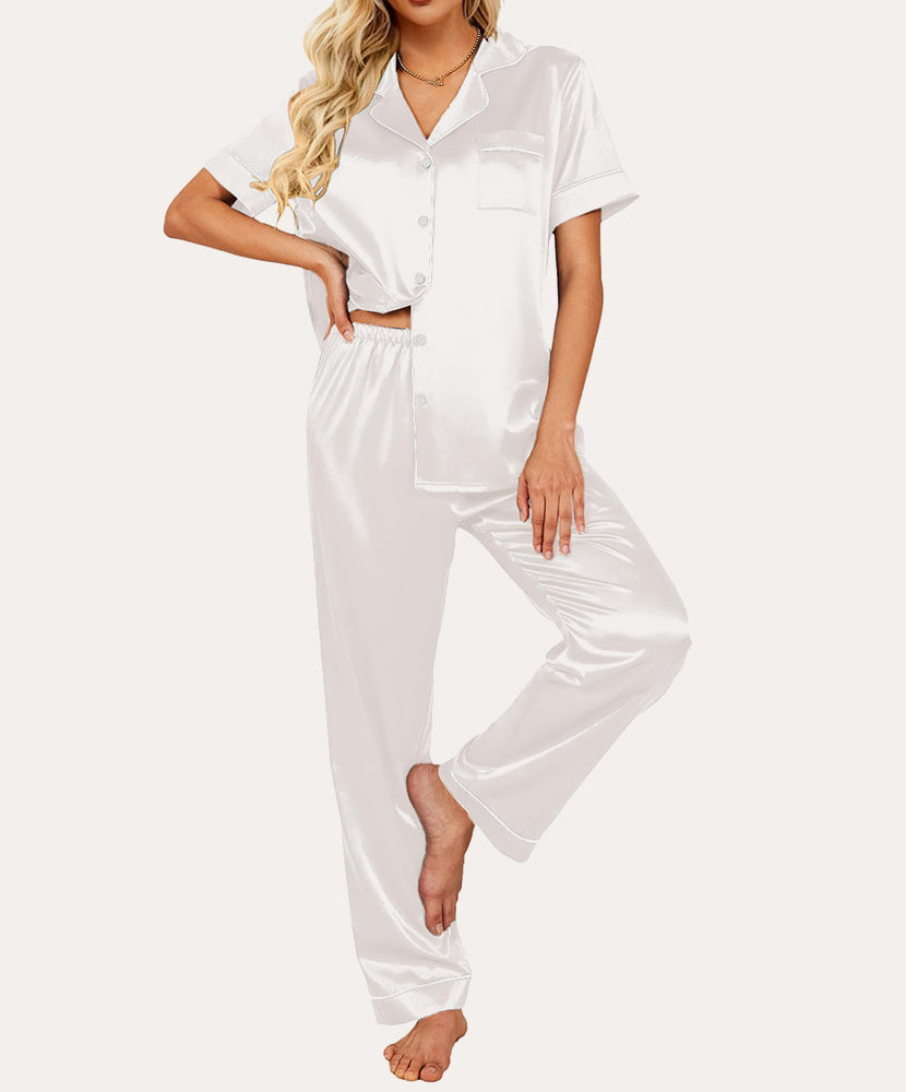 Short Sleeve Silk Satin Pajamas Set